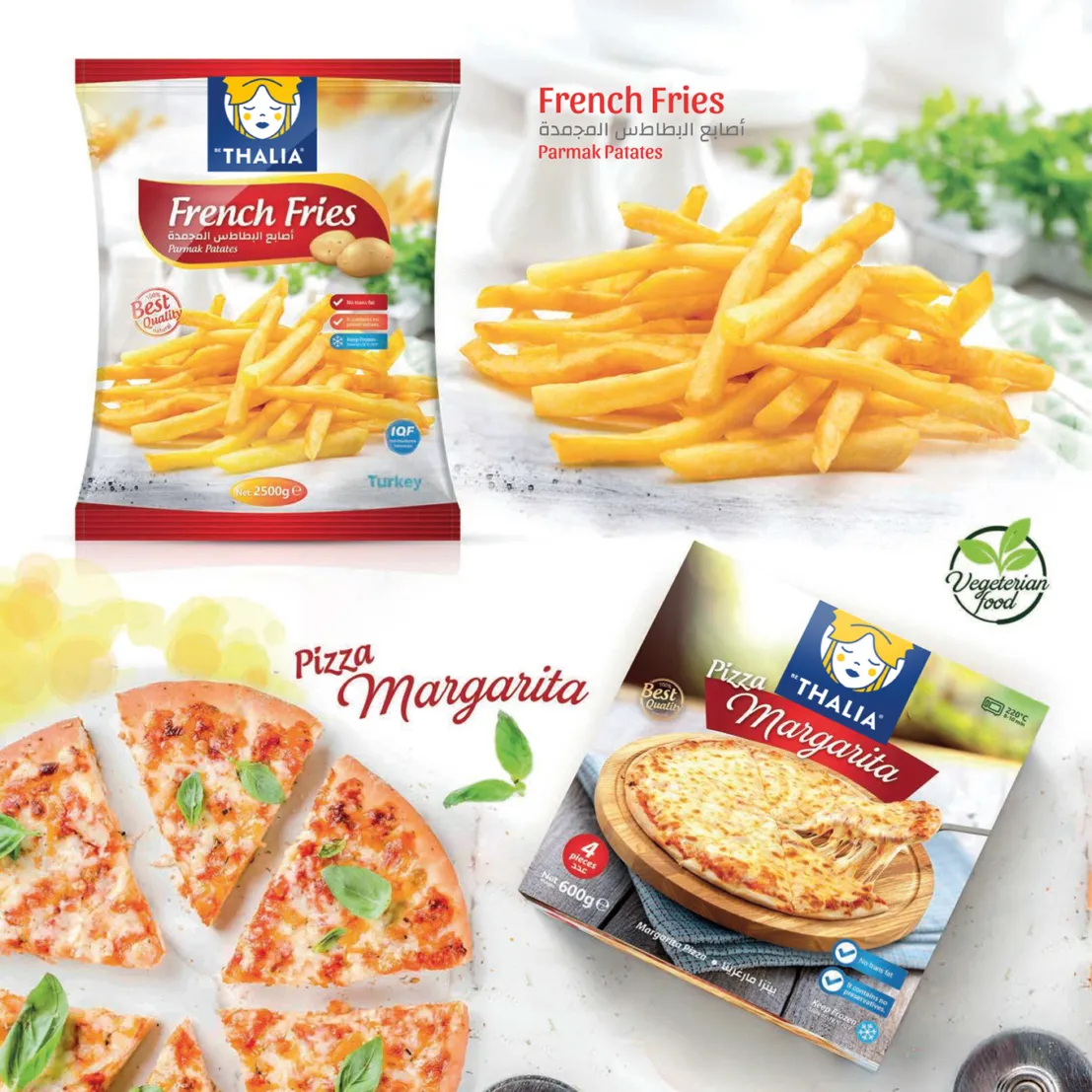 Bethalia dondurulmuş french fries ve pizza